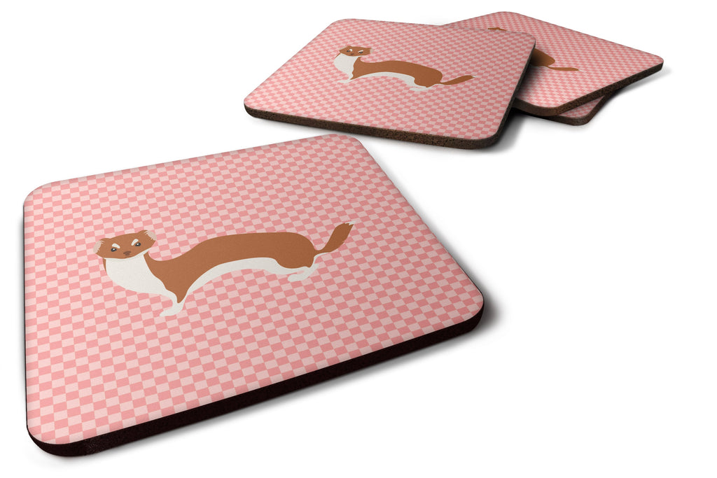 Weasel Pink Check Foam Coasters Set of 4 Cup Coasters for Indoor Outdoor, Tabletop Protection, Anti Slip, Mouse pad Material