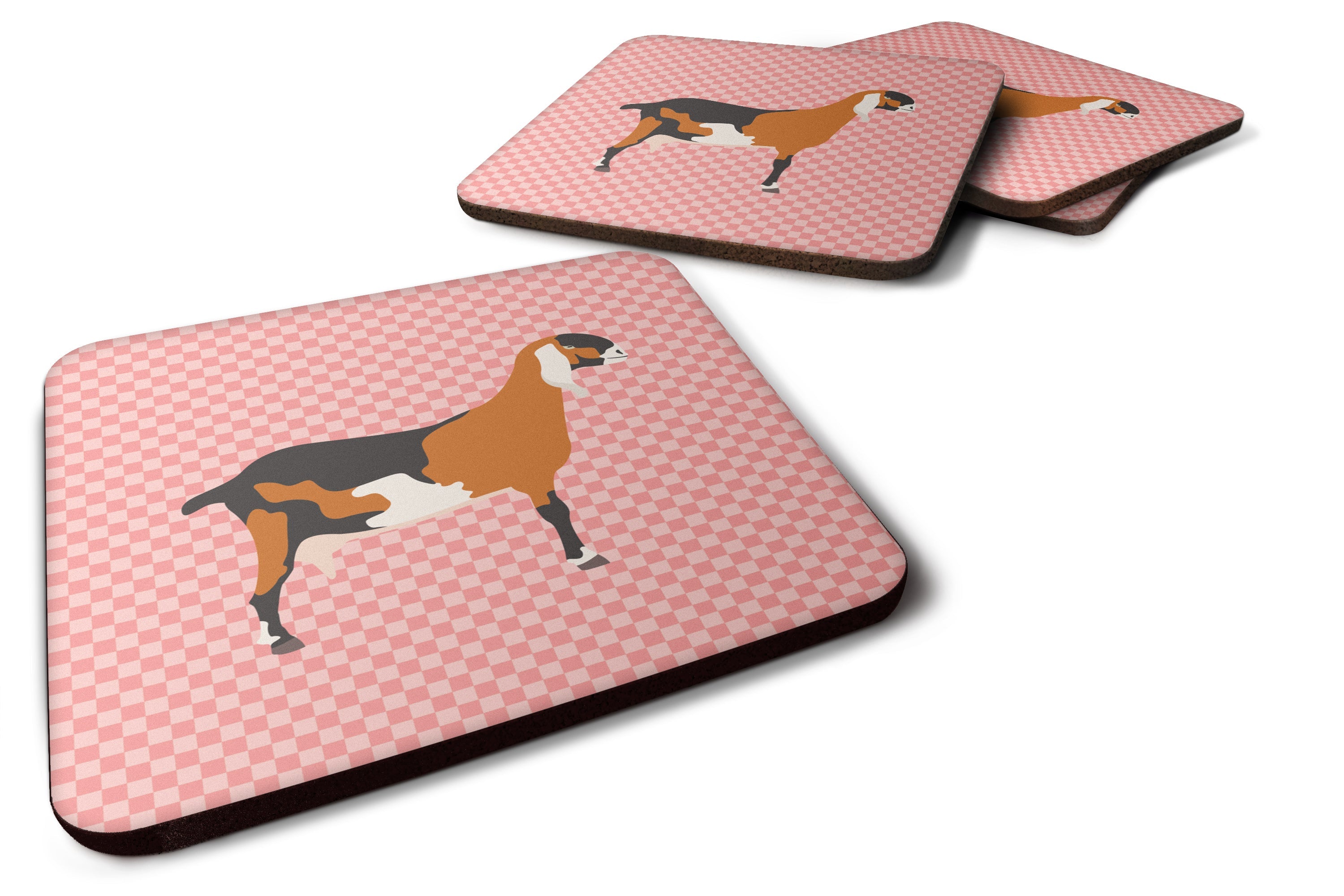 Anglo-nubian Nubian Goat Pink Check Foam Coasters Set of 4 Cup Coasters for Indoor Outdoor, Tabletop Protection, Anti Slip, Mouse pad Material