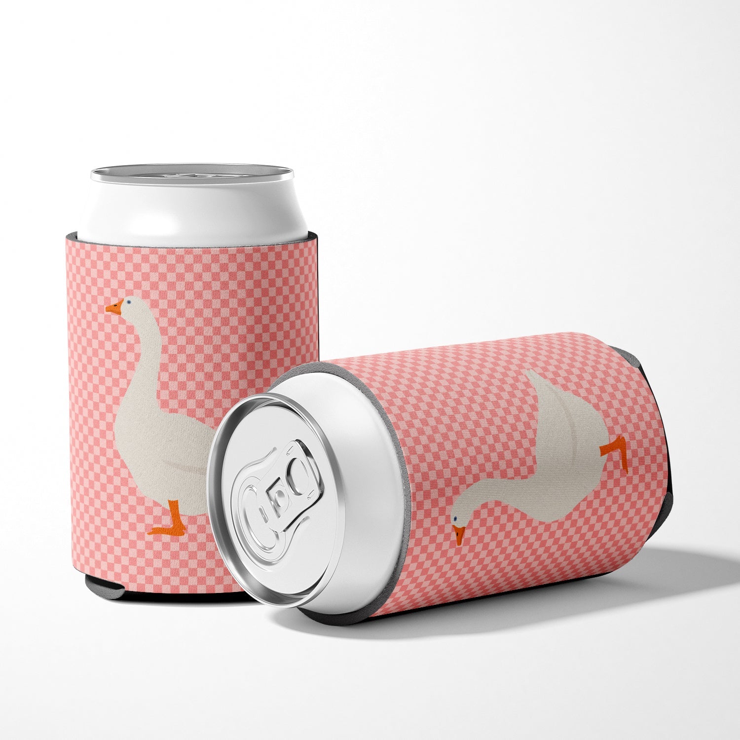 Embden Goose Pink Check Can or Bottle Hugger Cooler Sleeve for Standard 12 oz Cans, Insulated Foam Beer & Soda Can Hugger Reusable