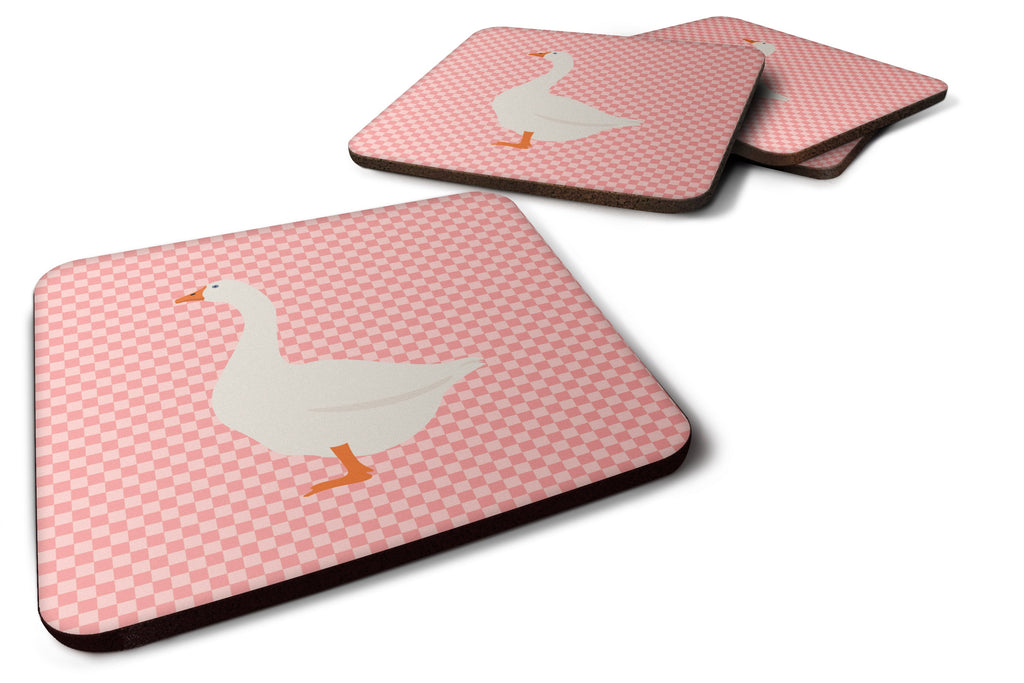 Embden Goose Pink Check Foam Coasters Set of 4 Cup Coasters for Indoor Outdoor, Tabletop Protection, Anti Slip, Mouse pad Material
