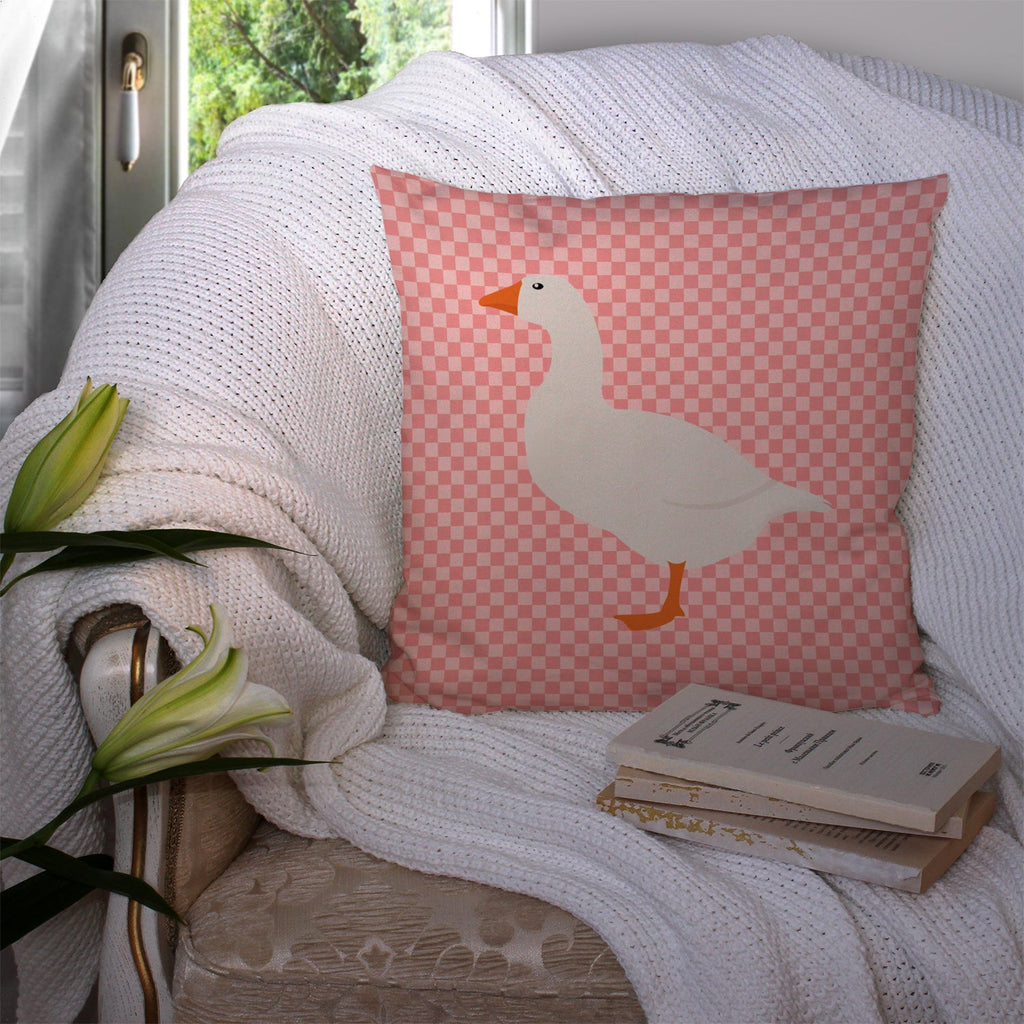 Shire Horse Pink Check Decorative Throw Pillow 14x14 Indoor Outdoor Accent Cushion, Fabric Cover with Insert for Sofa, Bed, Porch & Living Room