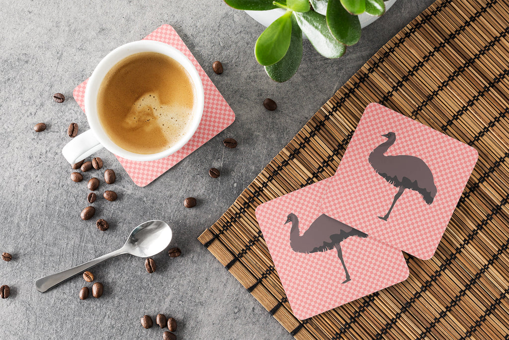 Emu Pink Check Foam Coasters Set of 4 Cup Coasters for Indoor Outdoor, Tabletop Protection, Anti Slip, Mouse pad Material