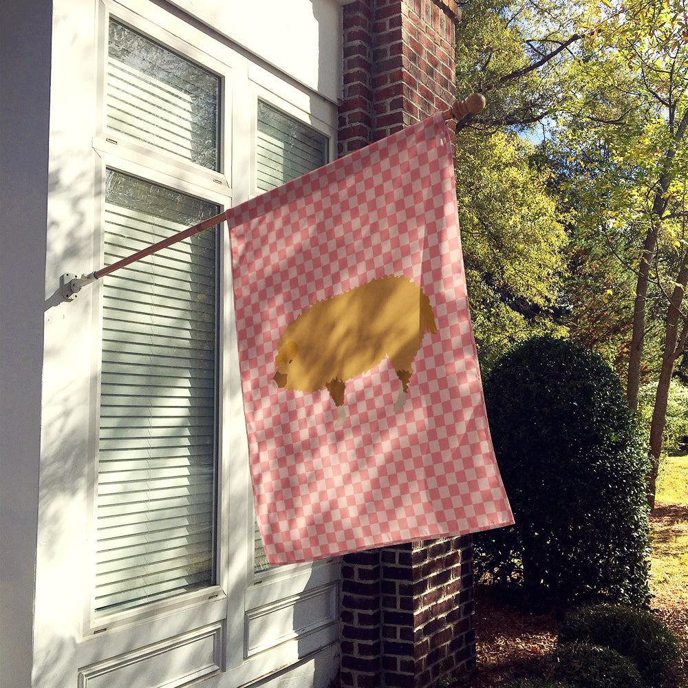 Hungarian Mangalica Pig Pink Check House Flag 28x40 Porch Sleeve Pole Decorative Outside Yard Banner Artwork Wall Hanging, Polyester