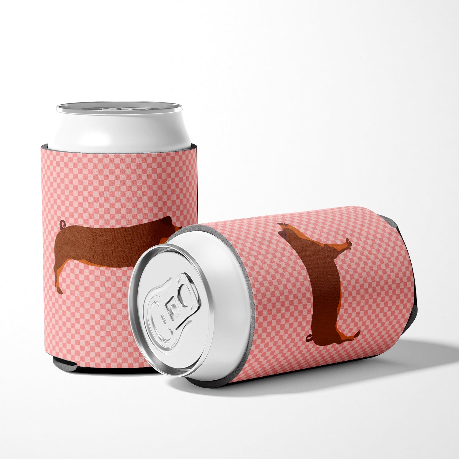 Duroc Pig Pink Check Can or Bottle Hugger Cooler Sleeve for Standard 12 oz Cans, Insulated Foam Beer & Soda Can Hugger Reusable