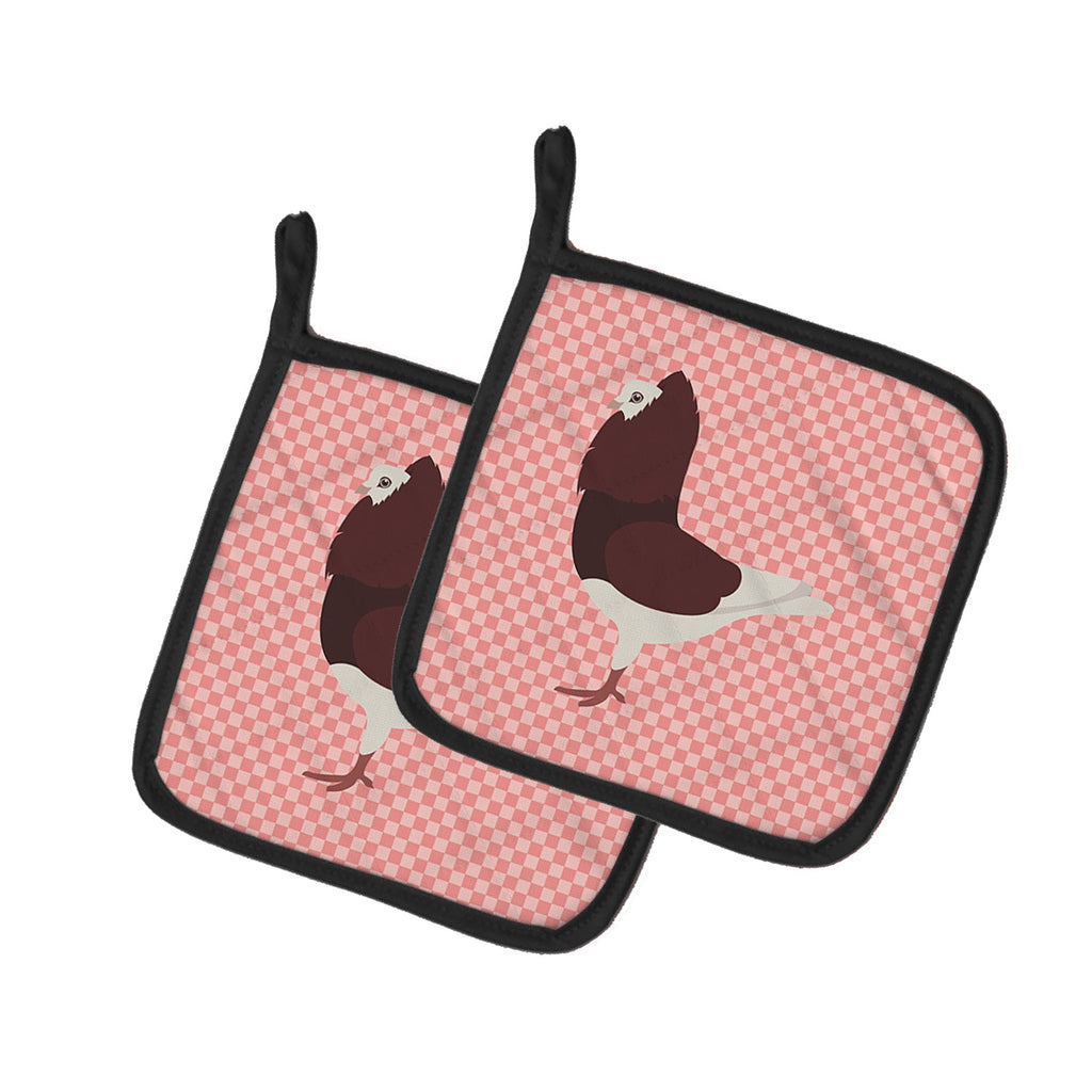 Capuchin Red Pigeon Pink Check Pot Holder Set of 2 Heat Resistant Quilted Hot Pads 7.5 x 7.5 Inch, Insulated Kitchen Trivets for Cooking & Baking