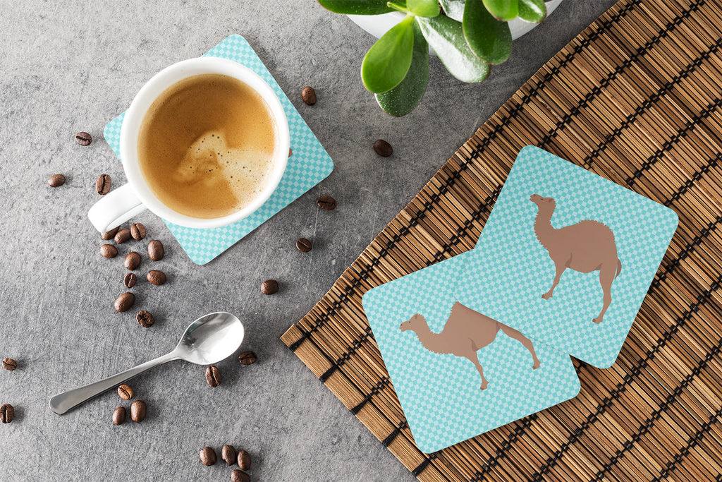 F1 Hybrid Camel Blue Check Foam Coasters Set of 4 Cup Coasters for Indoor Outdoor, Tabletop Protection, Anti Slip, Mouse pad Material