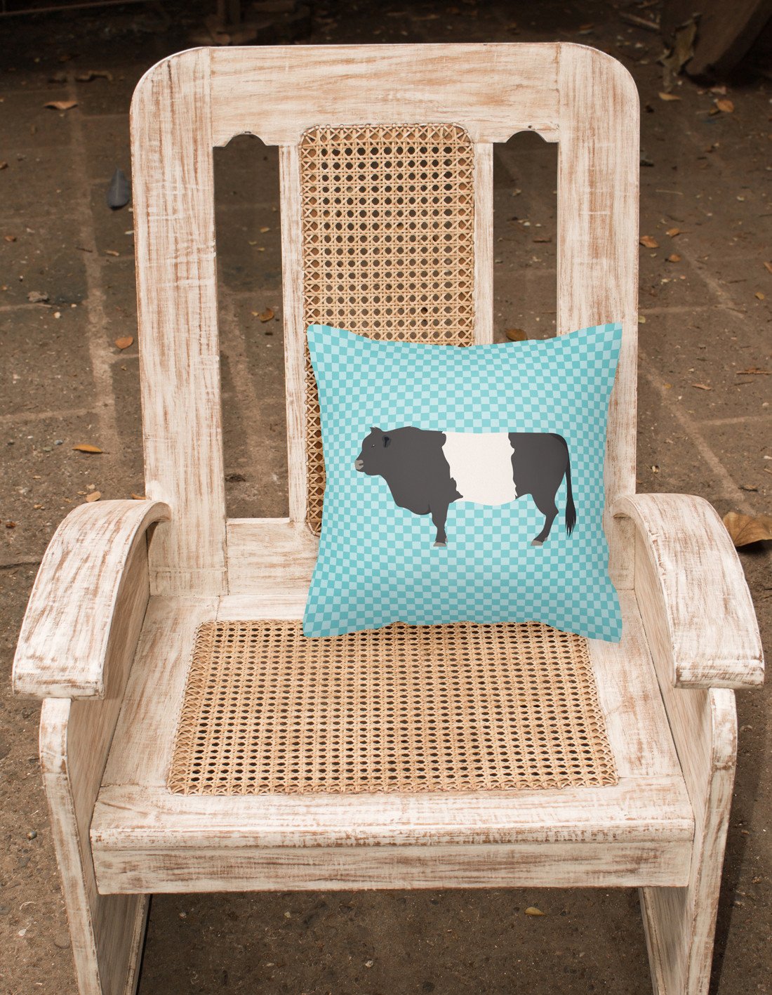 Belted Galloway Cow Blue Check Decorative Throw Pillow 18x18 Indoor Outdoor Accent Cushion, Fabric Cover with Insert for Sofa, Bed, Porch & Living Room