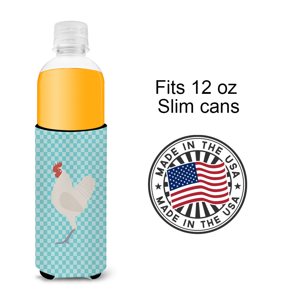 German Langshan Chicken Blue Check Slim Can Hugger , Insulated Foam Hugger for 12 oz Slim Cans, Beer Bottles & Water Bottles, Printed in USA