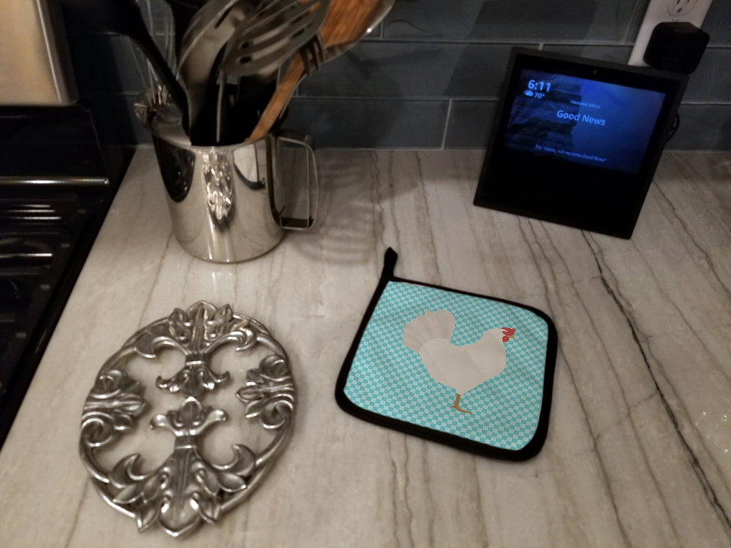 Leghorn Chicken Blue Check Pot Holder Set of 2 Heat Resistant Quilted Hot Pads 7.5 x 7.5 Inch, Insulated Kitchen Trivets for Cooking & Baking