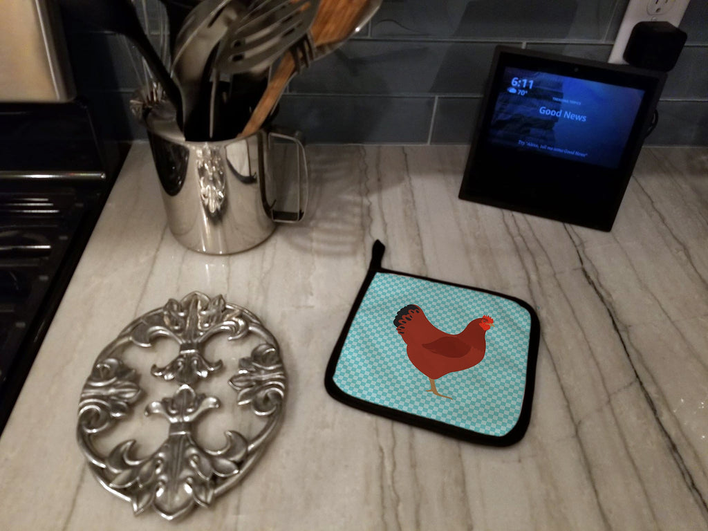 New Hampshire Red Chicken Blue Check Pot Holder Set of 2 Heat Resistant Quilted Hot Pads 7.5 x 7.5 Inch, Insulated Kitchen Trivets for Cooking & Baking