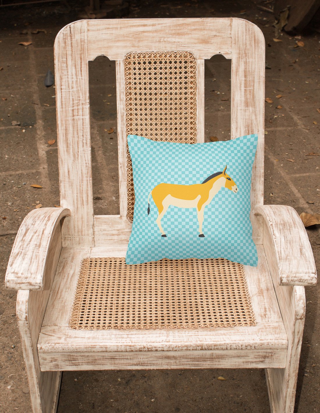 Turkmenian Kulan Donkey Blue Check Decorative Throw Pillow 18x18 Indoor Outdoor Accent Cushion, Fabric Cover with Insert for Sofa, Bed, Porch & Living Room