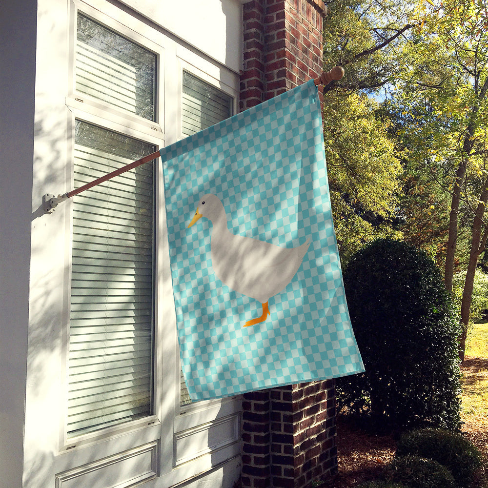 American Pekin Duck Blue Check House Flag 28x40 Porch Sleeve Pole Decorative Outside Yard Banner Artwork Wall Hanging, Polyester
