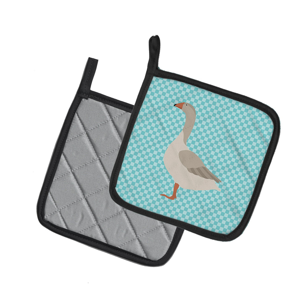 Steinbacher Goose Blue Check Pot Holder Set of 2 Heat Resistant Quilted Hot Pads 7.5 x 7.5 Inch, Insulated Kitchen Trivets for Cooking & Baking