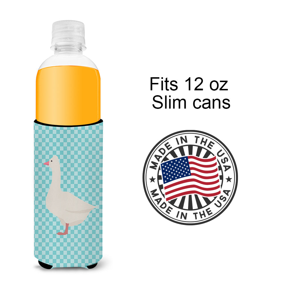 Roman Goose Blue Check Slim Can Hugger , Insulated Foam Hugger for 12 oz Slim Cans, Beer Bottles & Water Bottles, Printed in USA
