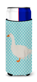 Sebastopol Goose Blue Check Slim Can Hugger , Insulated Foam Hugger for 12 oz Slim Cans, Beer Bottles & Water Bottles, Printed in USA