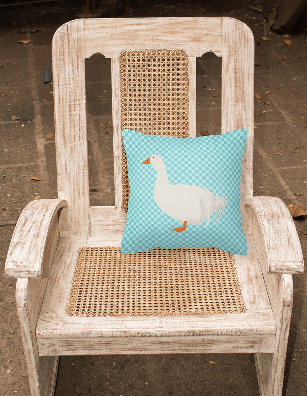 Sebastopol Goose Blue Check Decorative Throw Pillow 18x18 Indoor Outdoor Accent Cushion, Fabric Cover with Insert for Sofa, Bed, Porch & Living Room