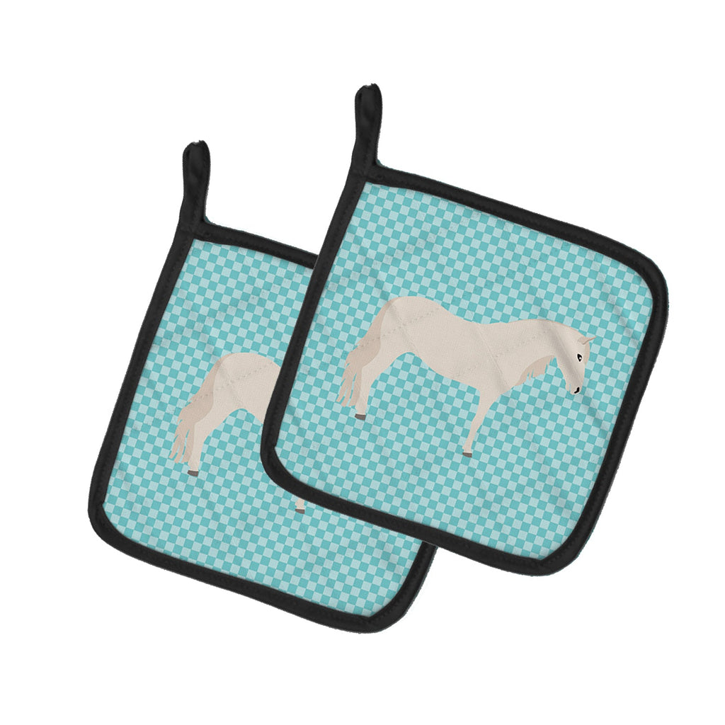 Paso Fino Horse Blue Check Pot Holder Set of 2 Heat Resistant Quilted Hot Pads 7.5 x 7.5 Inch, Insulated Kitchen Trivets for Cooking & Baking