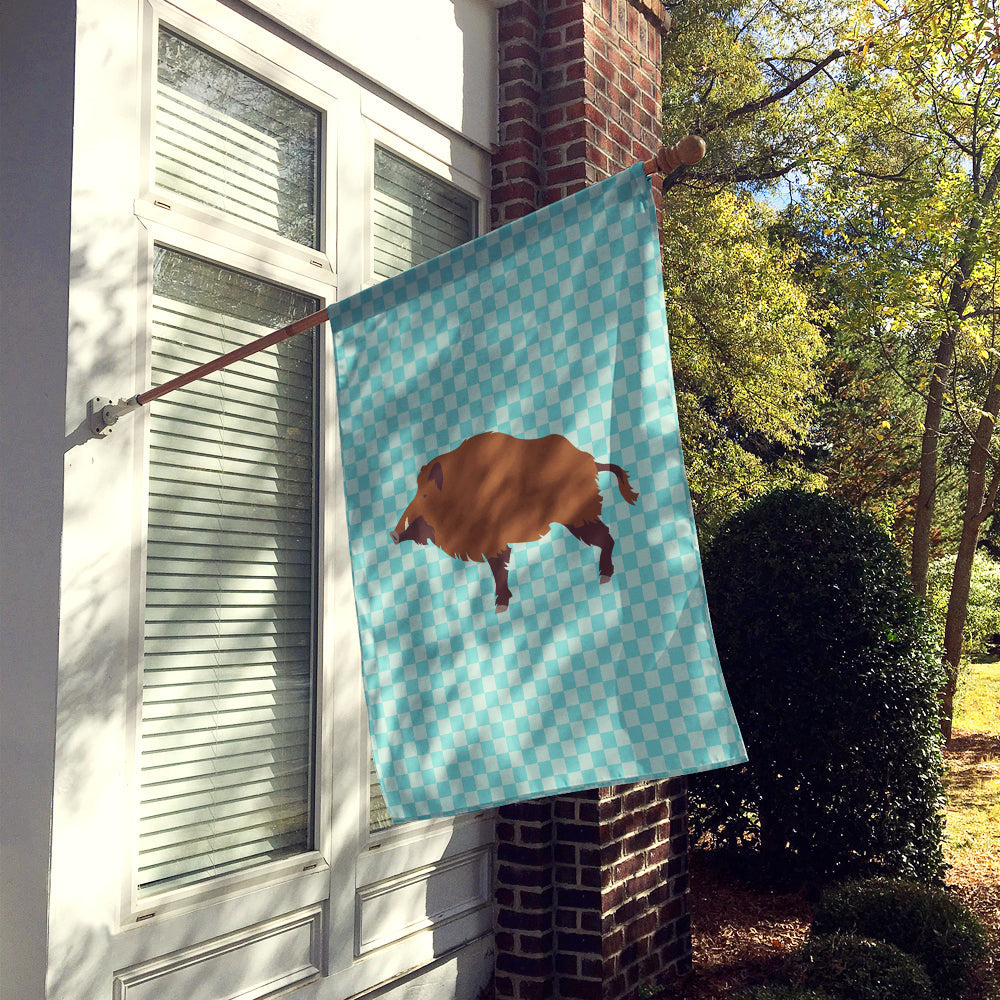 Wild Boar Pig Blue Check House Flag 28x40 Porch Sleeve Pole Decorative Outside Yard Banner Artwork Wall Hanging, Polyester