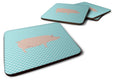 English Large White Pig Blue Check Foam Coasters Set of 4 Cup Coasters for Indoor Outdoor, Tabletop Protection, Anti Slip, Mouse pad Material