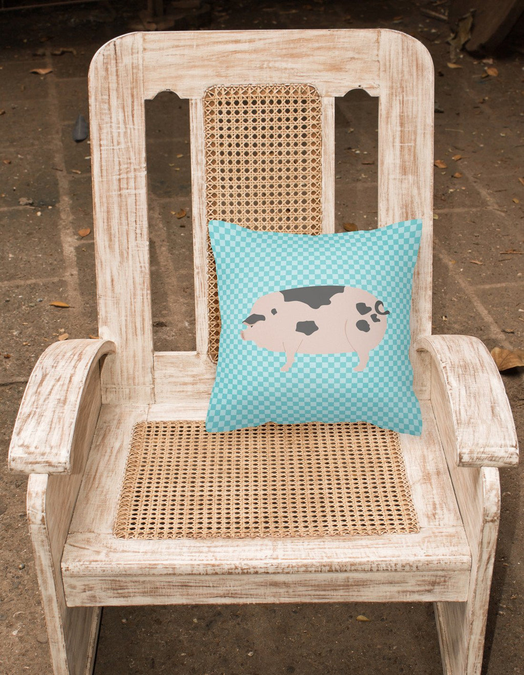 Gloucester Old Spot Pig Blue Check Decorative Throw Pillow 18x18 Indoor Outdoor Accent Cushion, Fabric Cover with Insert for Sofa, Bed, Porch & Living Room
