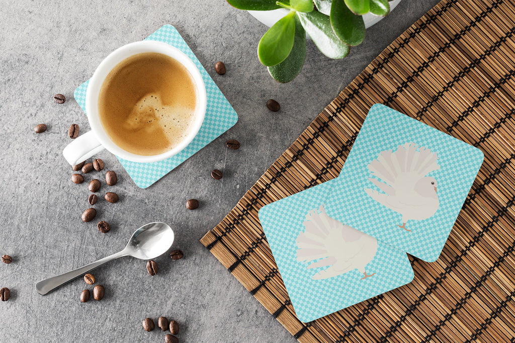 Silver Fantail Pigeon Blue Check Foam Coasters Set of 4 Cup Coasters for Indoor Outdoor, Tabletop Protection, Anti Slip, Mouse pad Material