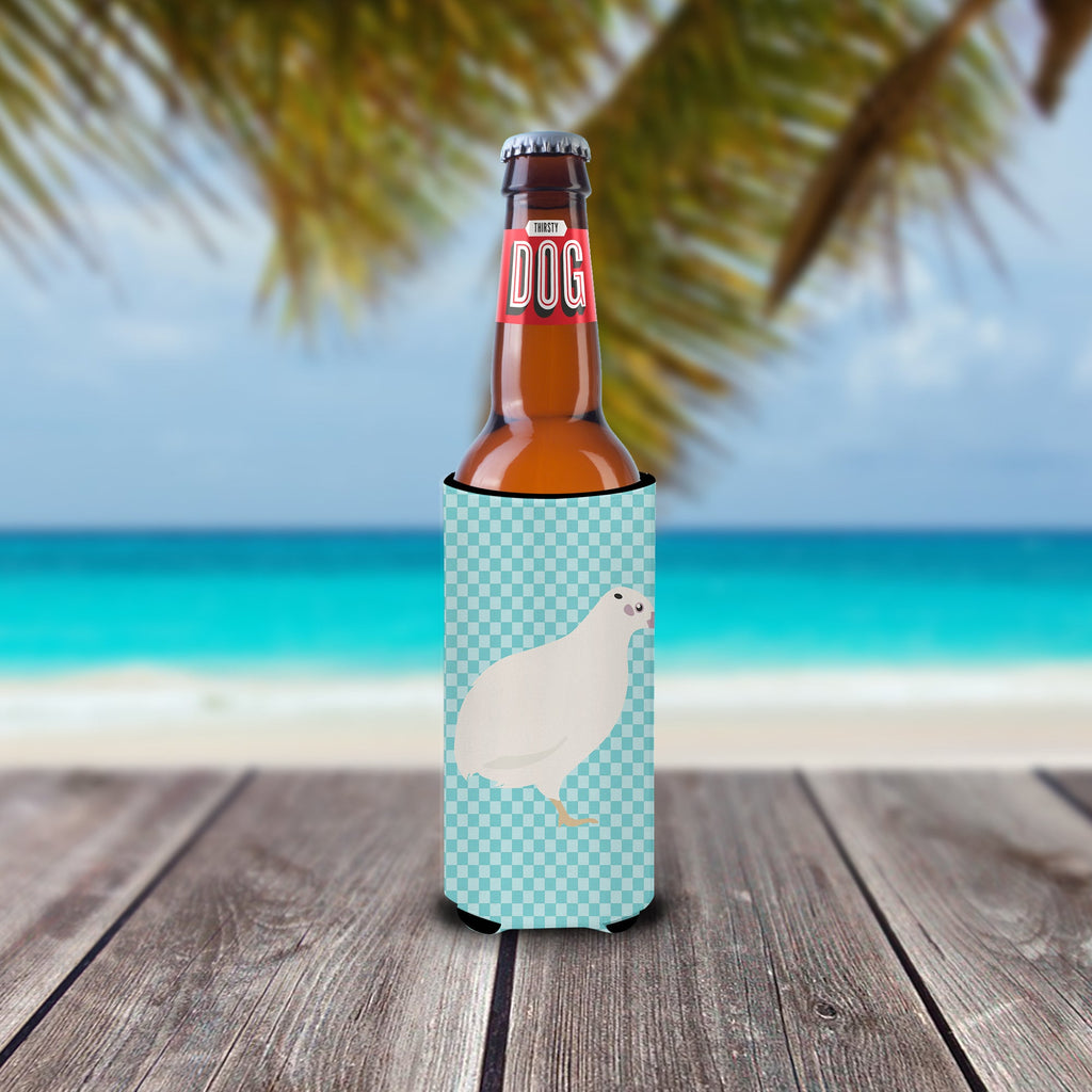 Texas Quail Blue Check Slim Can Hugger , Insulated Foam Hugger for 12 oz Slim Cans, Beer Bottles & Water Bottles, Printed in USA