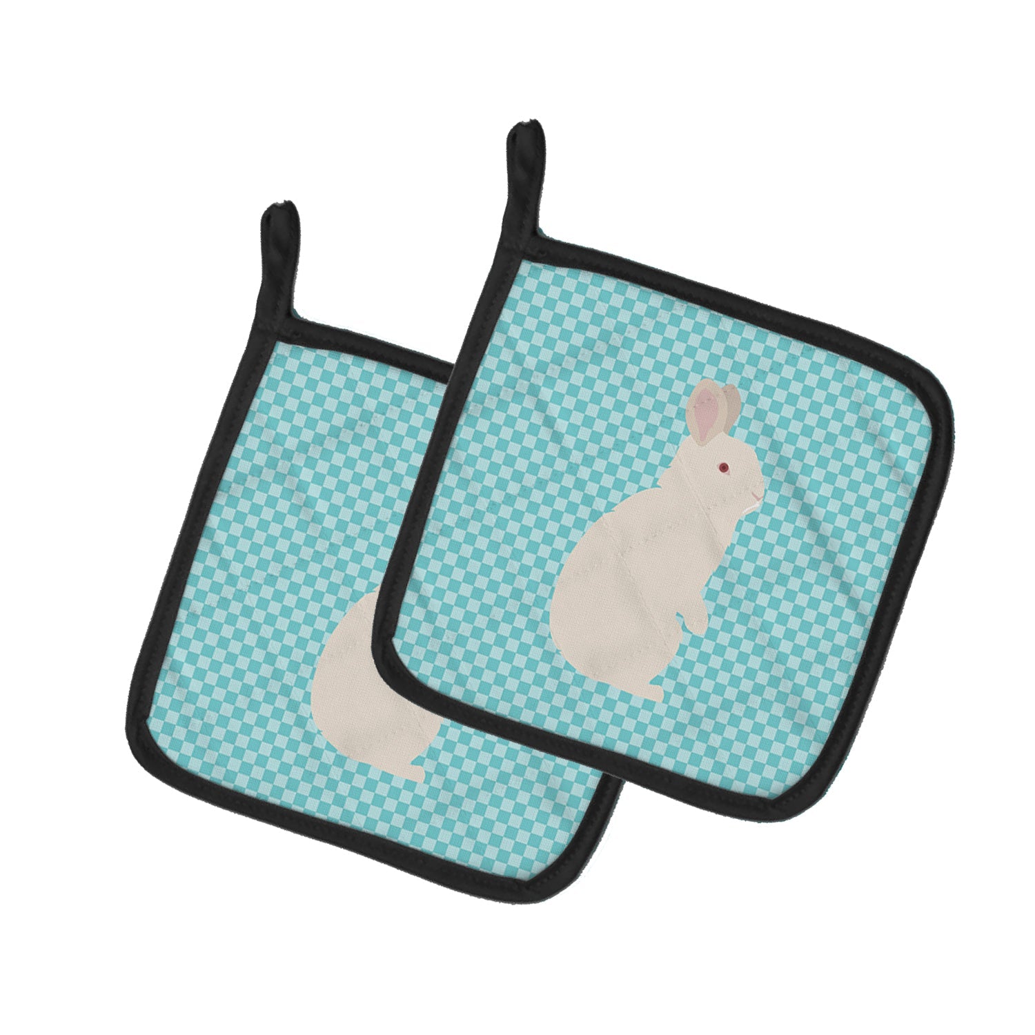 New Zealand White Rabbit Blue Check Pot Holder Set of 2 Heat Resistant Quilted Hot Pads 7.5 x 7.5 Inch, Insulated Kitchen Trivets for Cooking & Baking