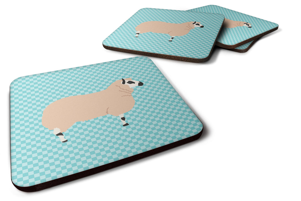 Kerry Hill Sheep Blue Check Foam Coasters Set of 4 Cup Coasters for Indoor Outdoor, Tabletop Protection, Anti Slip, Mouse pad Material