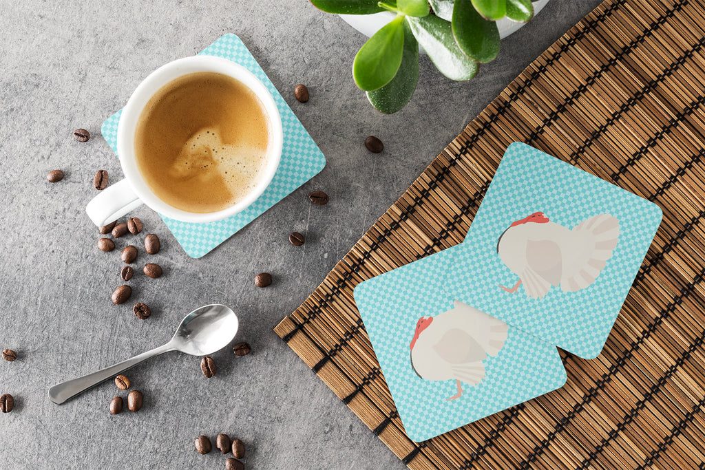 White Holland Turkey Blue Check Foam Coasters Set of 4 Cup Coasters for Indoor Outdoor, Tabletop Protection, Anti Slip, Mouse pad Material
