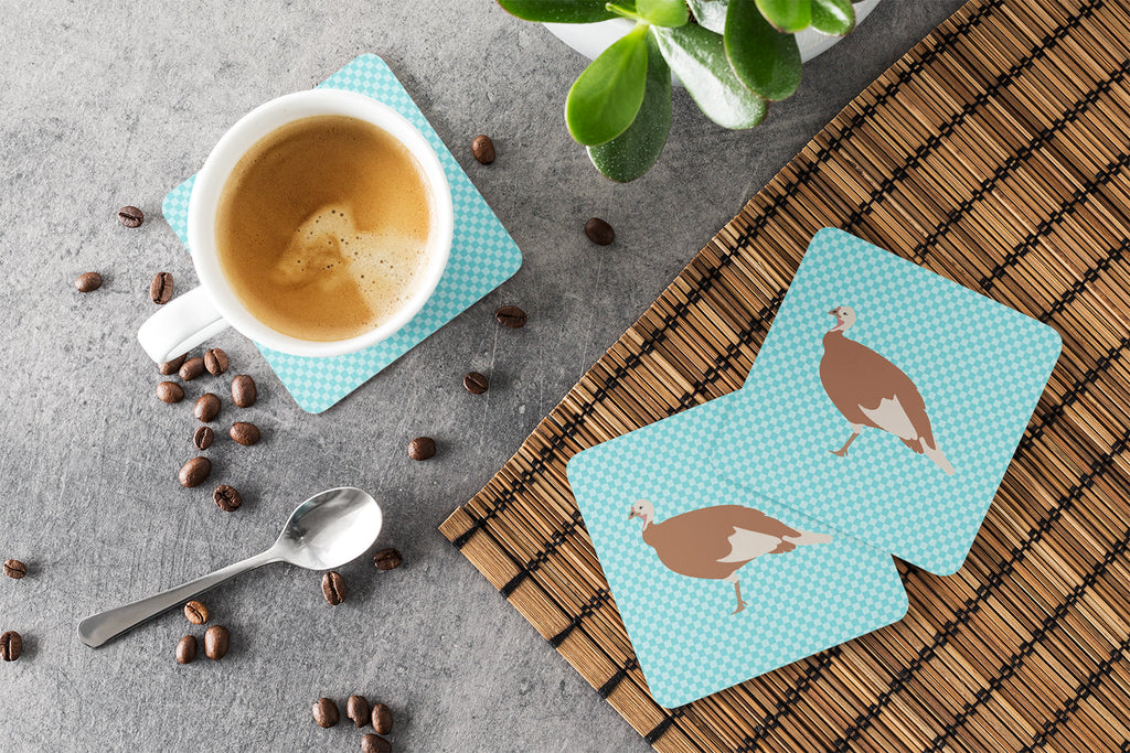 Jersey Buff Turkey Hen Blue Check Foam Coasters Set of 4 Cup Coasters for Indoor Outdoor, Tabletop Protection, Anti Slip, Mouse pad Material
