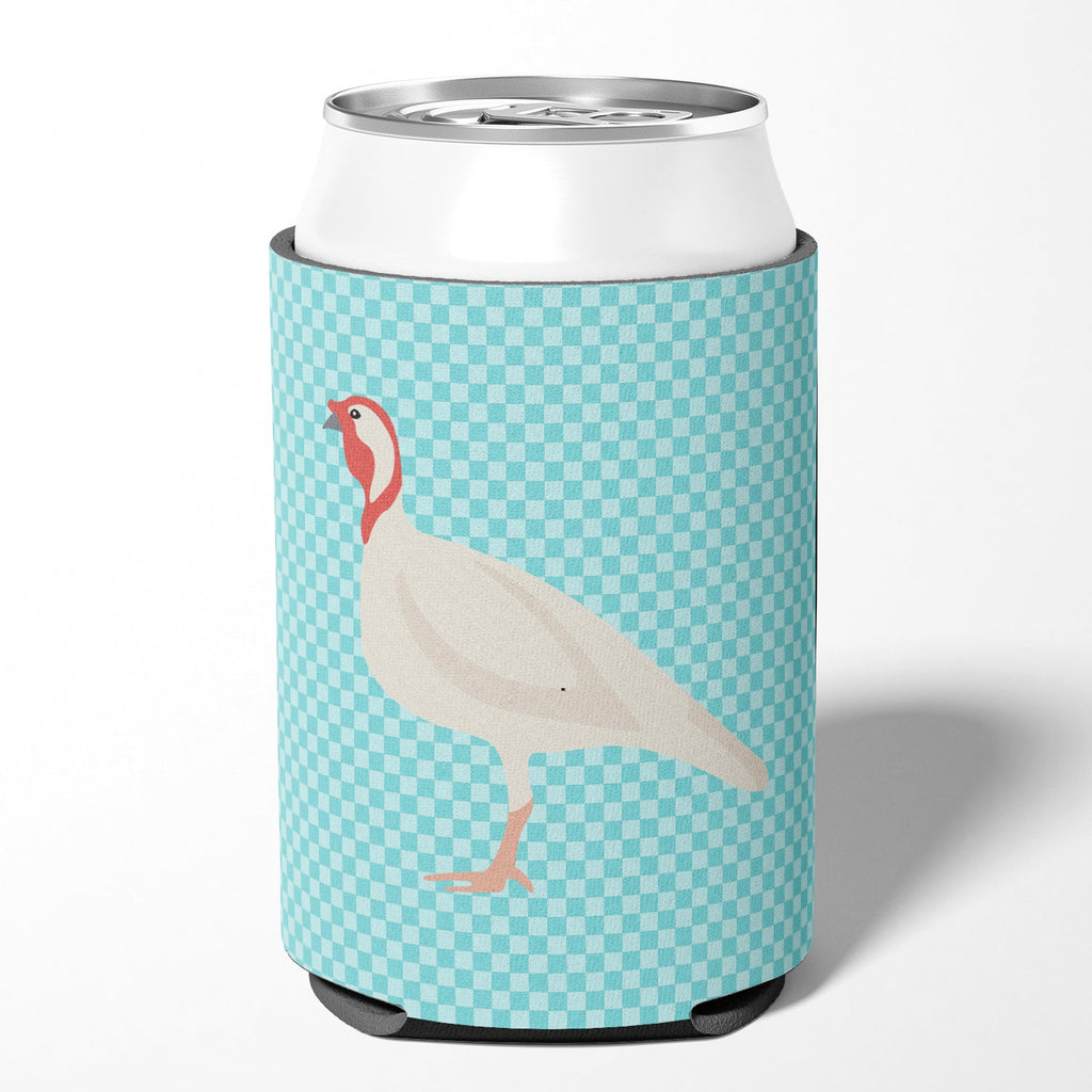 Beltsville Small White Turkey Hen Blue Check Can or Bottle Hugger Cooler Sleeve for Standard 12 oz Cans, Insulated Foam Beer & Soda Can Hugger Reusable