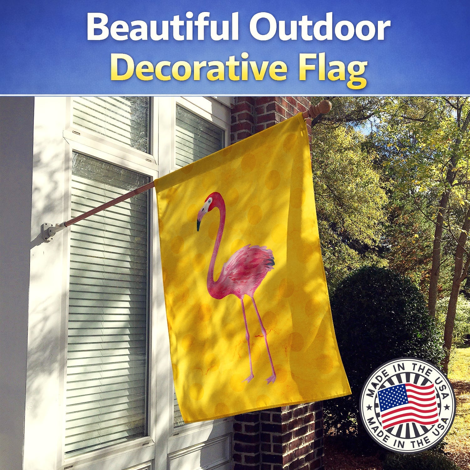Flamingo Yellow Polkadot House Flag 28x40 Porch Sleeve Pole Decorative Outside Yard Banner Artwork Wall Hanging, Polyester
