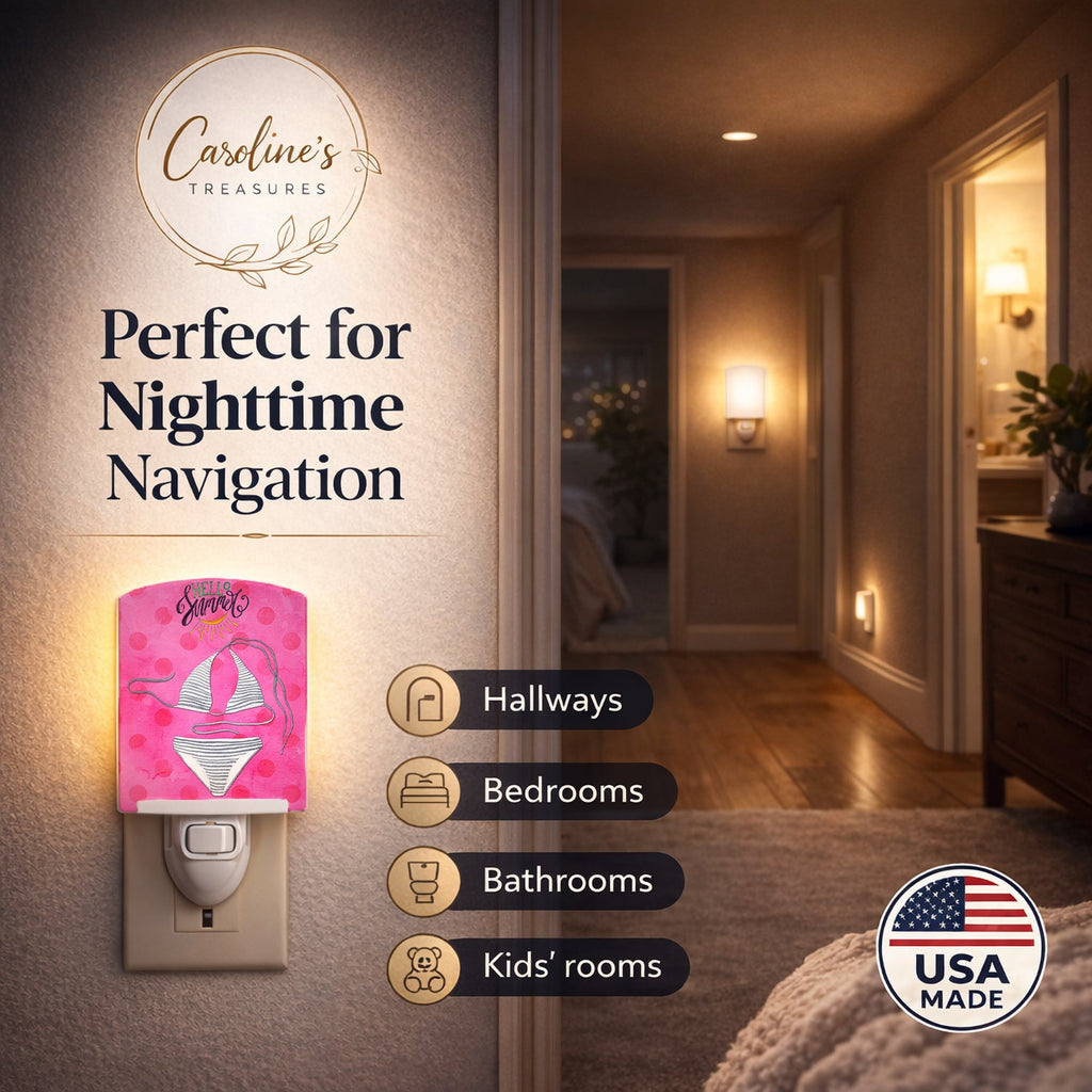 Bikini Swimsuit Pink Polkadot Ceramic Night Light Compact, UL-Certified, Ideal for Bedroom, Bathroom, Nursery, Hallway, Kitchen, 6x4x3, Multicolor