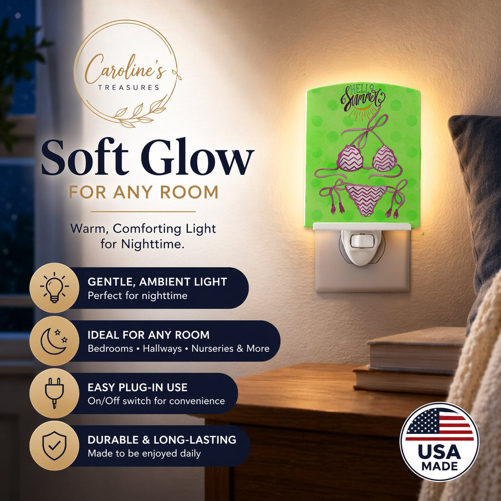 Bikini Swimsuit Green Polkadot Ceramic Night Light Compact, UL-Certified, Ideal for Bedroom, Bathroom, Nursery, Hallway, Kitchen, 6x4x3, Multicolor