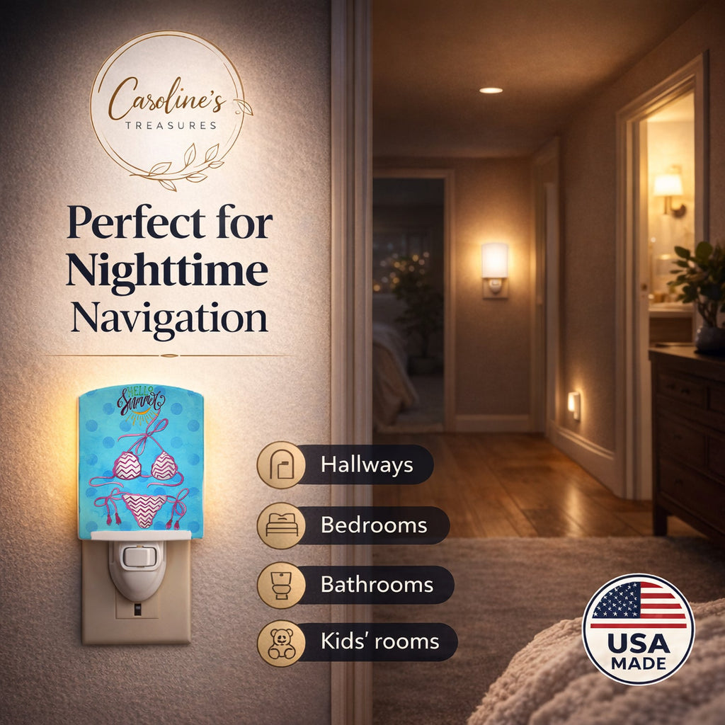 Bikini Swimsuit Blue Polkadot Ceramic Night Light Compact, UL-Certified, Ideal for Bedroom, Bathroom, Nursery, Hallway, Kitchen, 6x4x3, Multicolor