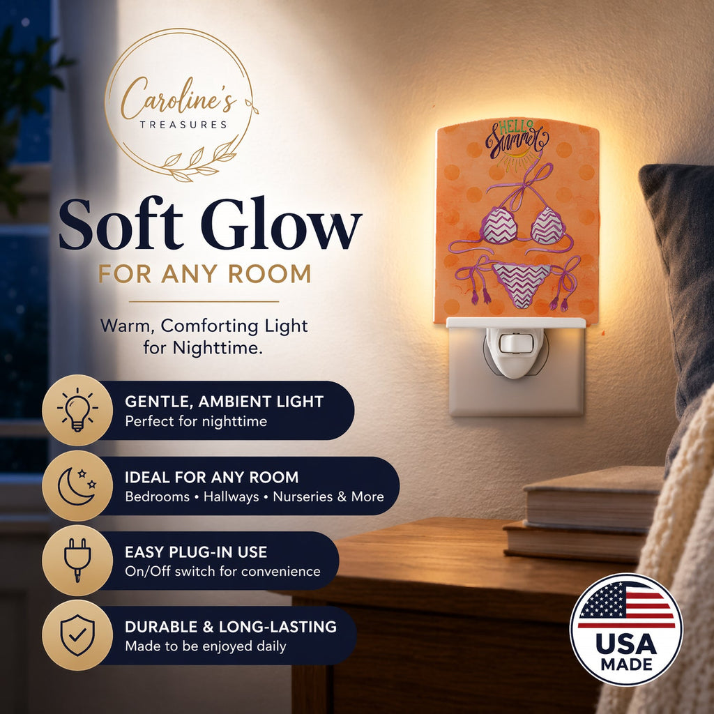Bikini Swimsuit Orange Polkadot Ceramic Night Light Compact, UL-Certified, Ideal for Bedroom, Bathroom, Nursery, Hallway, Kitchen, 6x4x3, Multicolor