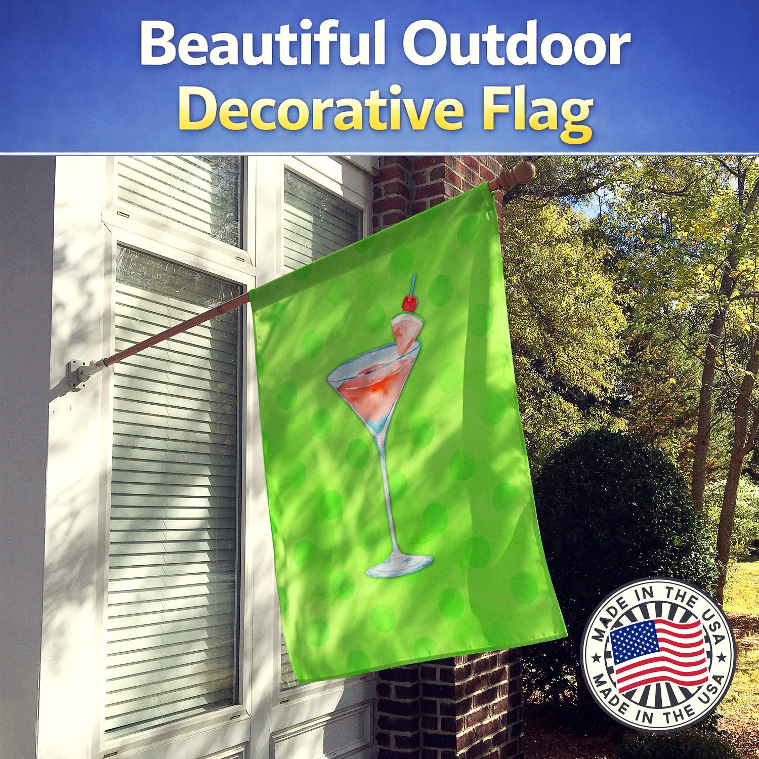 Summer Martini Green Polkadot House Flag 28x40 Porch Sleeve Pole Decorative Outside Yard Banner Artwork Wall Hanging, Polyester
