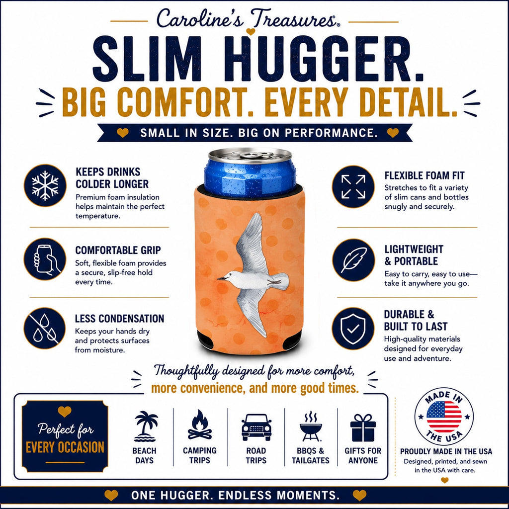 Sea Gull Orange Polkadot Slim Can Hugger  Insulated Foam Sleeve for 12 oz Slim Cans, Beer Bottles & Water Bottles, Made in USA