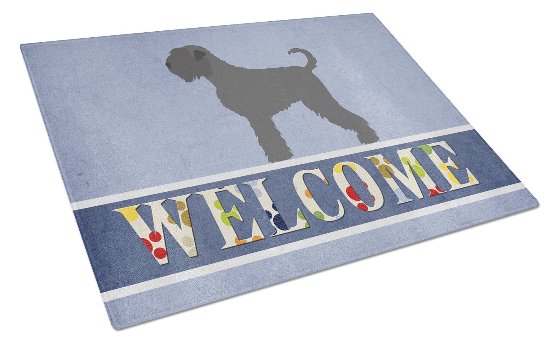 Black Russian Terrier Welcome Cutting Board Tempered Glass Kitchen Cutting Surface, Heat Resistant Chopping, Non-Slip Feet, Food Prep & Serving