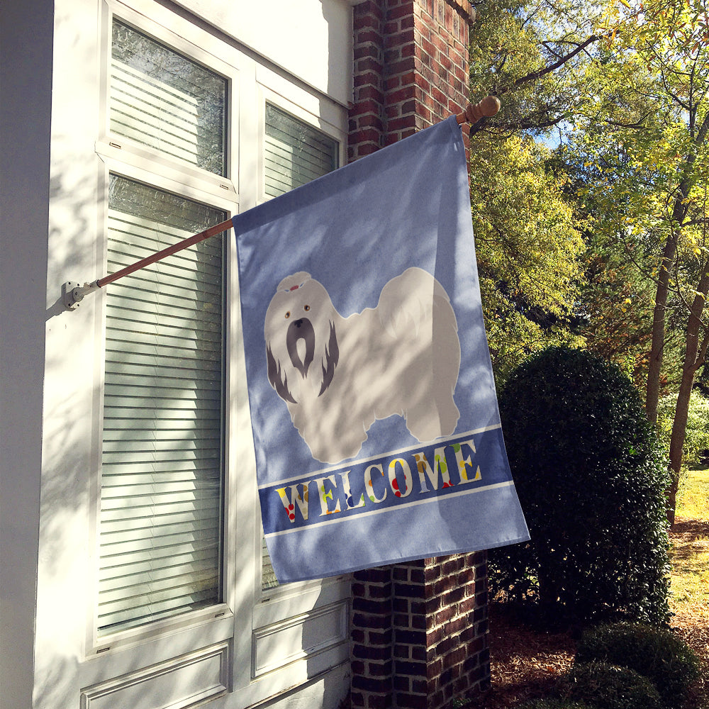 Lhasa Apso Welcome House Flag 28x40 Porch Sleeve Pole Decorative Outside Yard Banner Artwork Wall Hanging, Polyester