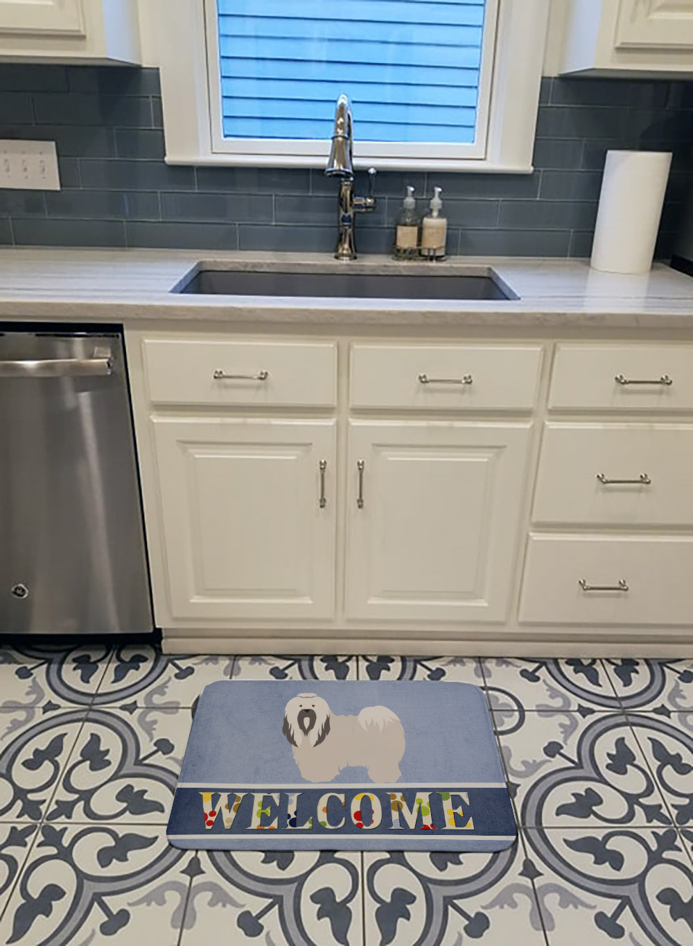 Lhasa Apso Welcome Memory Foam Kitchen Mat Machine Washable Anti-Fatigue Cushion Comfort Bath or Kitchen Rug