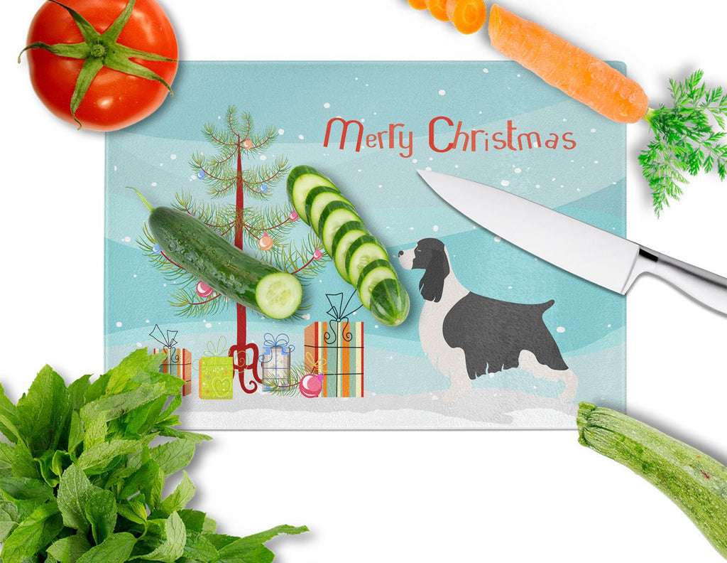 English Springer Spaniel Christmas Cutting Board Tempered Glass Kitchen Cutting Surface, Heat Resistant Chopping, Non-Slip Feet, Food Prep & Serving