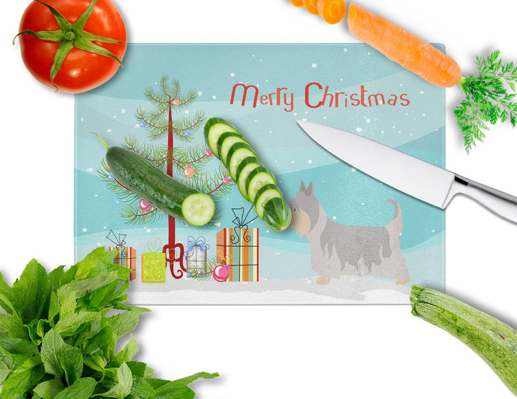 Australian Silky Terrier Christmas Cutting Board Tempered Glass Kitchen Cutting Surface, Heat Resistant Chopping, Non-Slip Feet, Food Prep & Serving