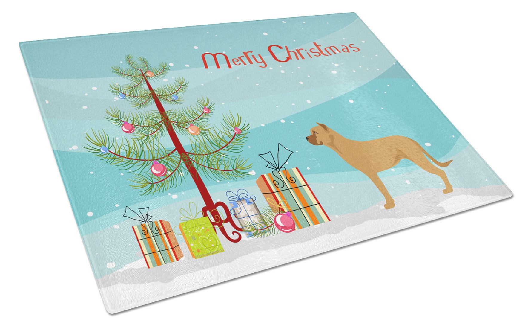 Alano Espanol Spanish Bulldog Christmas Cutting Board Tempered Glass Kitchen Cutting Surface, Heat Resistant Chopping, Non-Slip Feet, Food Prep & Serving