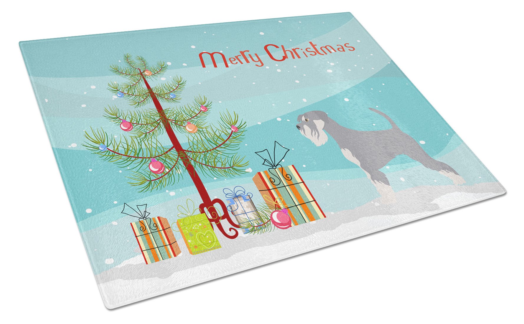 Schnauzer Christmas Cutting Board Tempered Glass Kitchen Cutting Surface, Heat Resistant Chopping, Non-Slip Feet, Food Prep & Serving