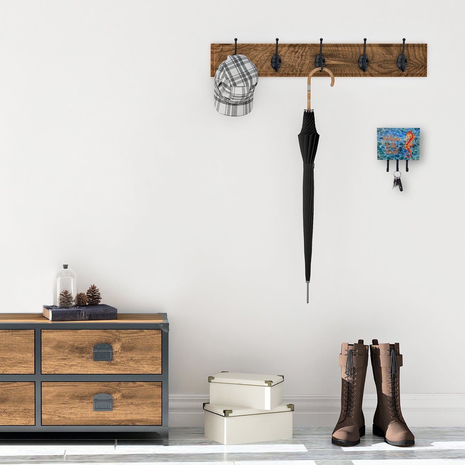 Seahorse Welcome Leash or Key Holder Wall Hooks, Coat Rack Wall Mount, for Hanging Keys, Towels, Aprons, Leashes