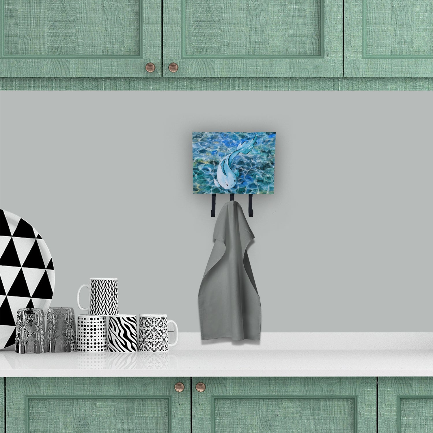 Blue Fish Leash or Key Holder Wall Hooks, Coat Rack Wall Mount, for Hanging Keys, Towels, Aprons, Leashes