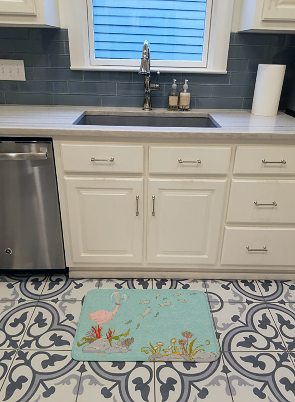 Flamingo Underwater Memory Foam Kitchen Mat Machine Washable Anti-Fatigue Cushion Comfort Bath or Kitchen Rug