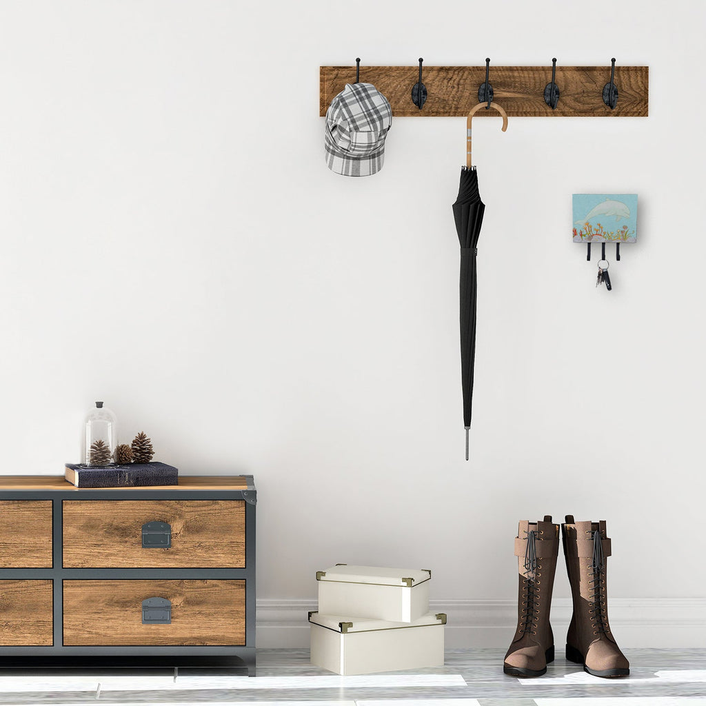 Dolphin Underwater Scene Leash or Key Holder Wall Hooks, Coat Rack Wall Mount, for Hanging Keys, Towels, Aprons, Leashes