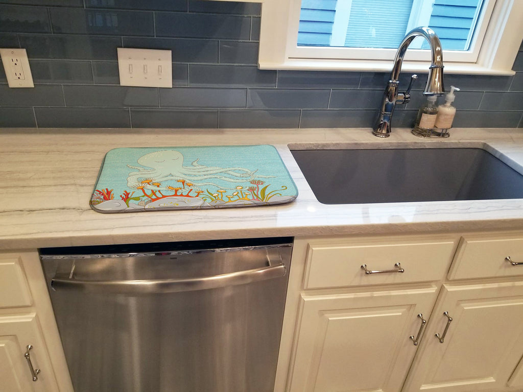 Octopus Underwater Scene Dish Drying Mat Absorbent Dish Drying Mat Pad for Kitchen Counter Dish Drainer Mat for Countertop, 14 x 21", Multicolor